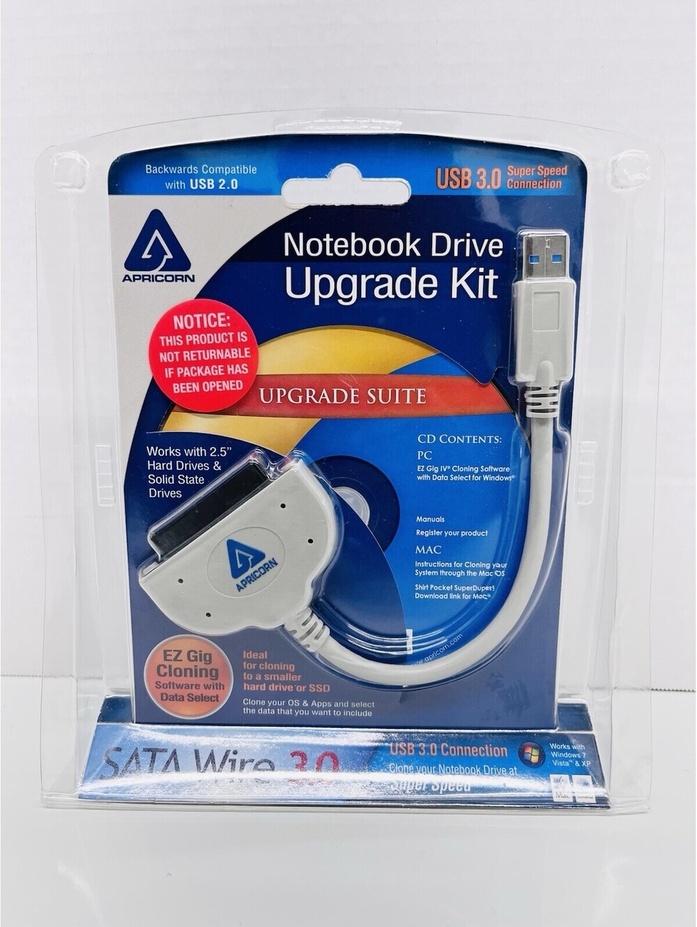Apricorn ASW-USB3-25 SATA Wire 3.0 Hard Drive Upgrade Kit PC & Mac NEW
